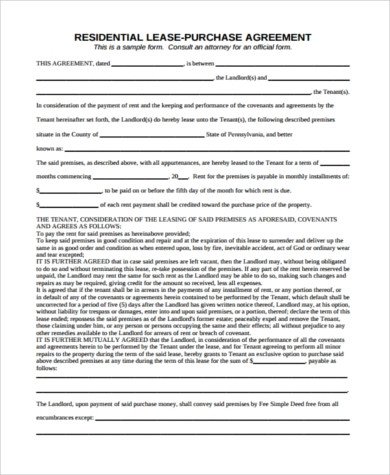 Lease Purchase Agreement form Sample Lease to Purchase form 8 Free Documents In Word Pdf