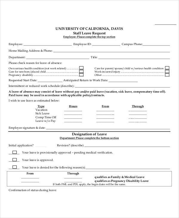 Leave Of Absence form Template 12 Sample Leave Request form Free Sample Example