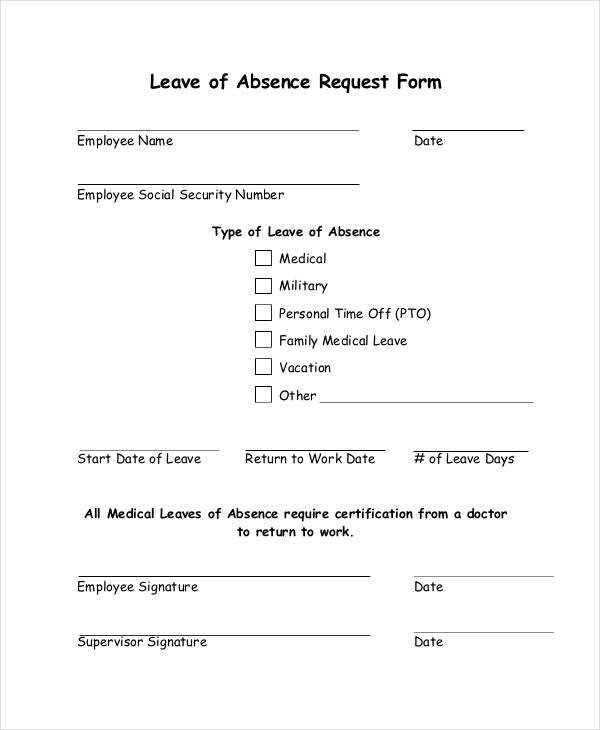 Leave Of Absence form Template 16 Leave Request form Sample Free Sample Example