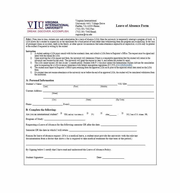 Leave Of Absence form Template 45 Free Leave Of Absence Letters and forms Template Lab
