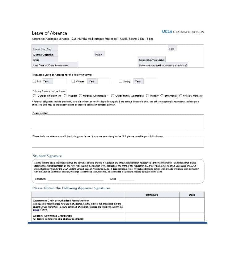 Leave Of Absence form Template 45 Free Leave Of Absence Letters and forms Template Lab