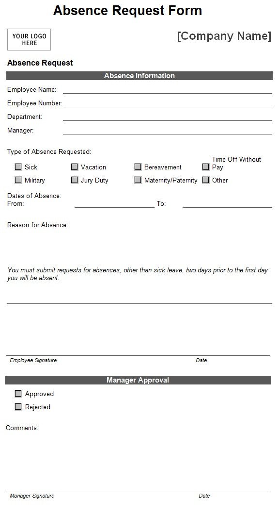 Leave Of Absence form Template Absence Request form Template Sample