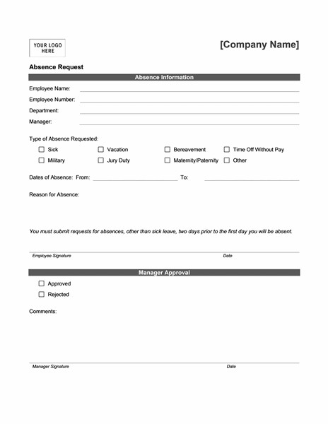Leave Of Absence form Template Absence Request form Templates sol Medicine