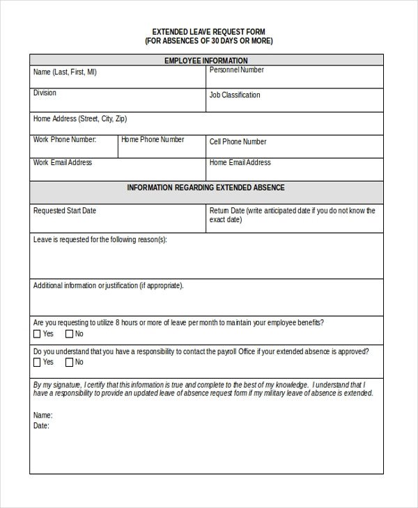 Leave Of Absence form Template Sample Leave Request form 10 Free Documents In Doc Pdf