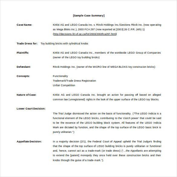 Legal Brief Template Word Case Brief Template