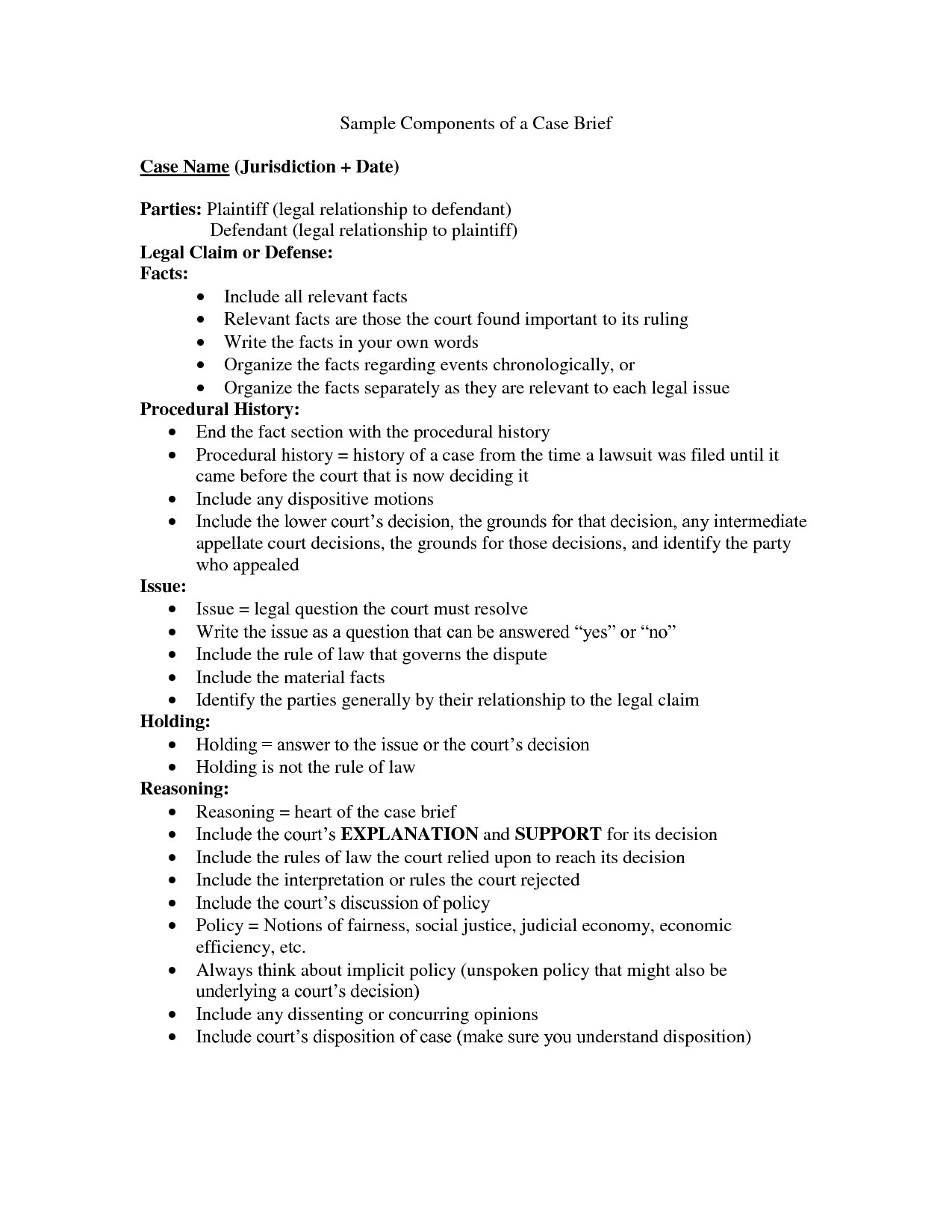 Legal Brief Template Word Case Brief Template