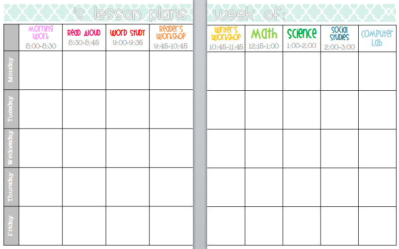 Lesson Plan Book Template Printable Elementary organization Two Updated Lesson Plan Templates