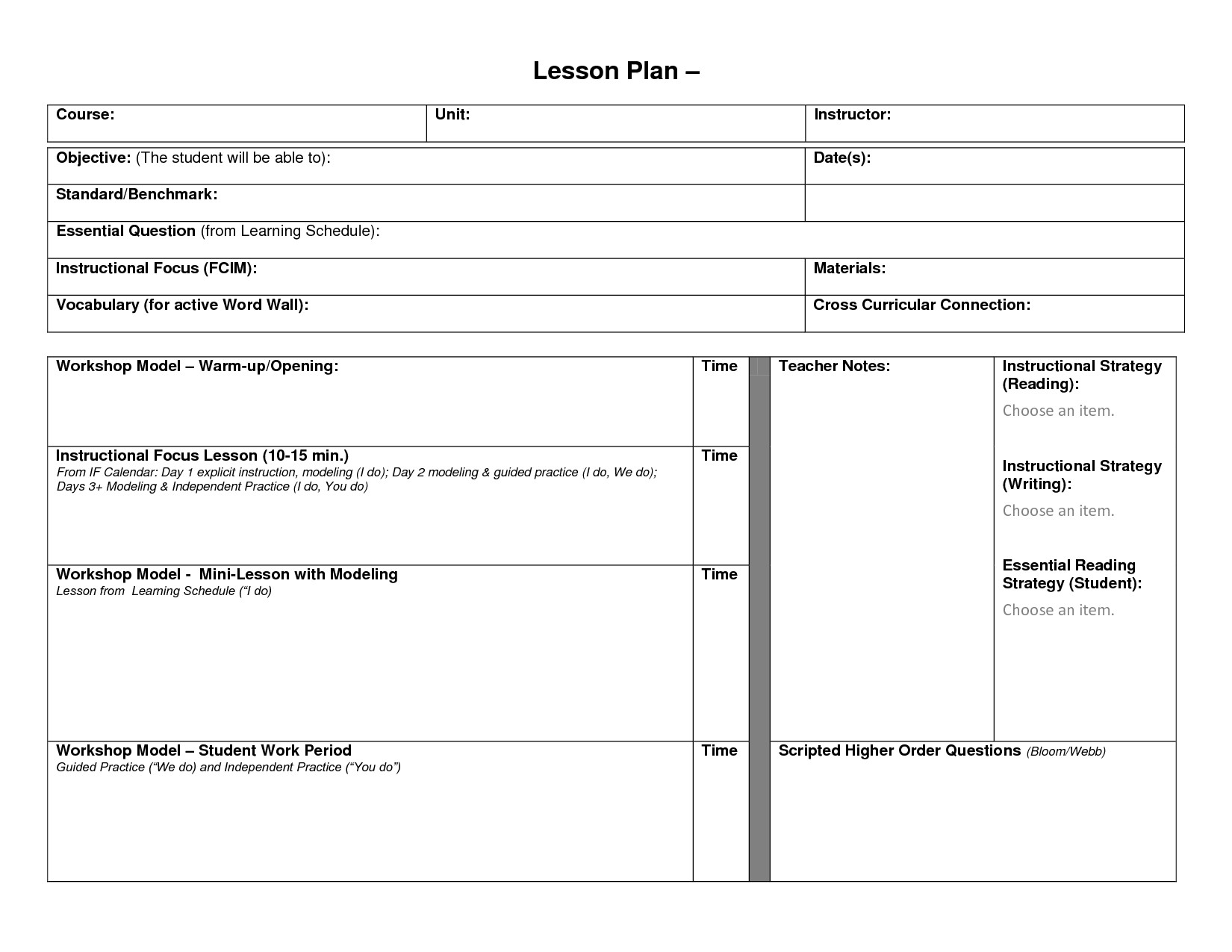 Lesson Plan Template Doc Blank Lesson Plan format Template