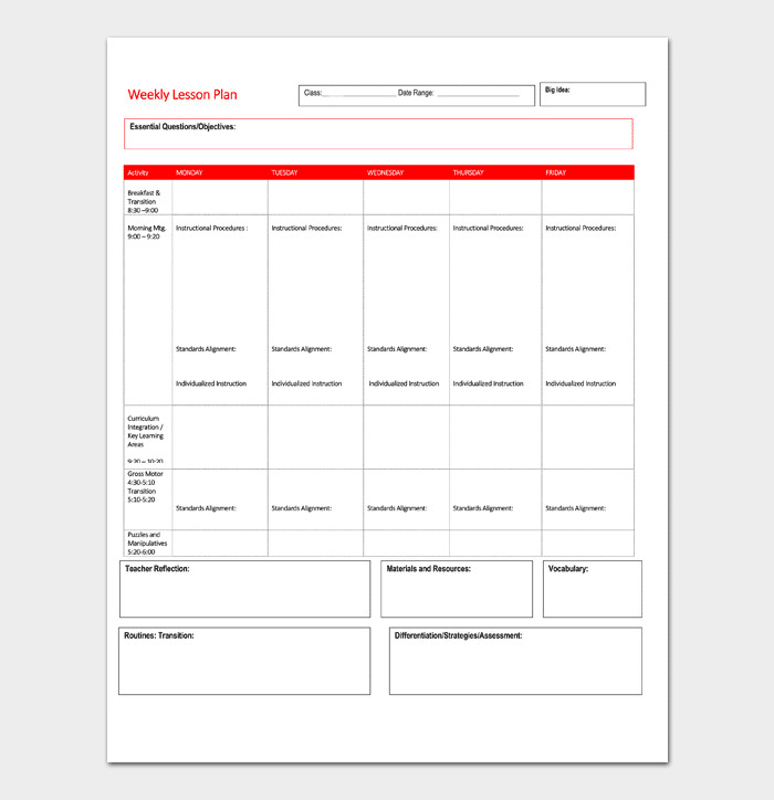 Lesson Plan Template Doc Lesson Plan Template 5 Daily Weekly Monthly for Word
