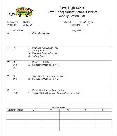 Lesson Plan Template High School Weekly Lesson Plan Template 11 Free Word Pdf Documents