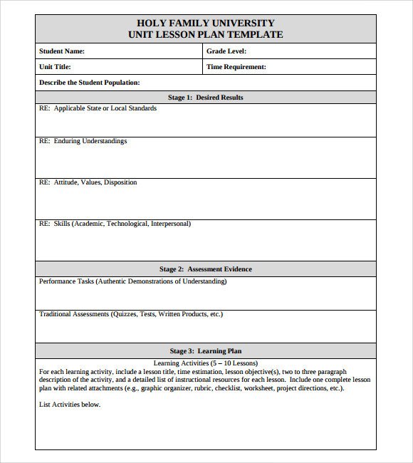 Lesson Plan Template Word Sample Unit Lesson Plan 7 Documents In Pdf Word