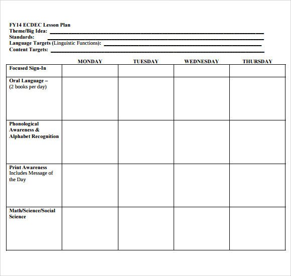 Lesson Plan Templates Preschool Sample Blank Lesson Plan 10 Documents In Pdf