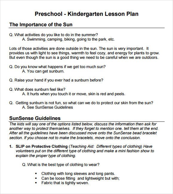 Lesson Plan Templates Preschool Sample Preschool Lesson Plan 10 Pdf Word formats