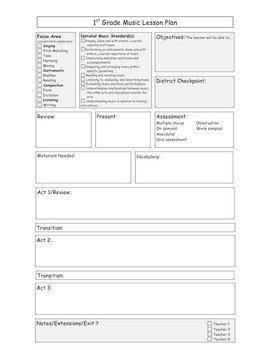 Lesson Plans Template Elementary Elementary Music Lesson Plan Template by David Row at Make