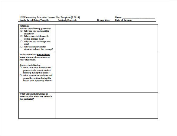 Lesson Plans Template Elementary Sample Elementary Lesson Plan 9 Documents In Pdf