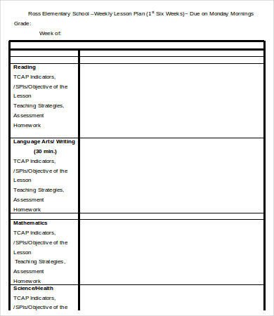 Lesson Plans Template Elementary Weekly Lesson Plan Template 11 Free Word Pdf Documents