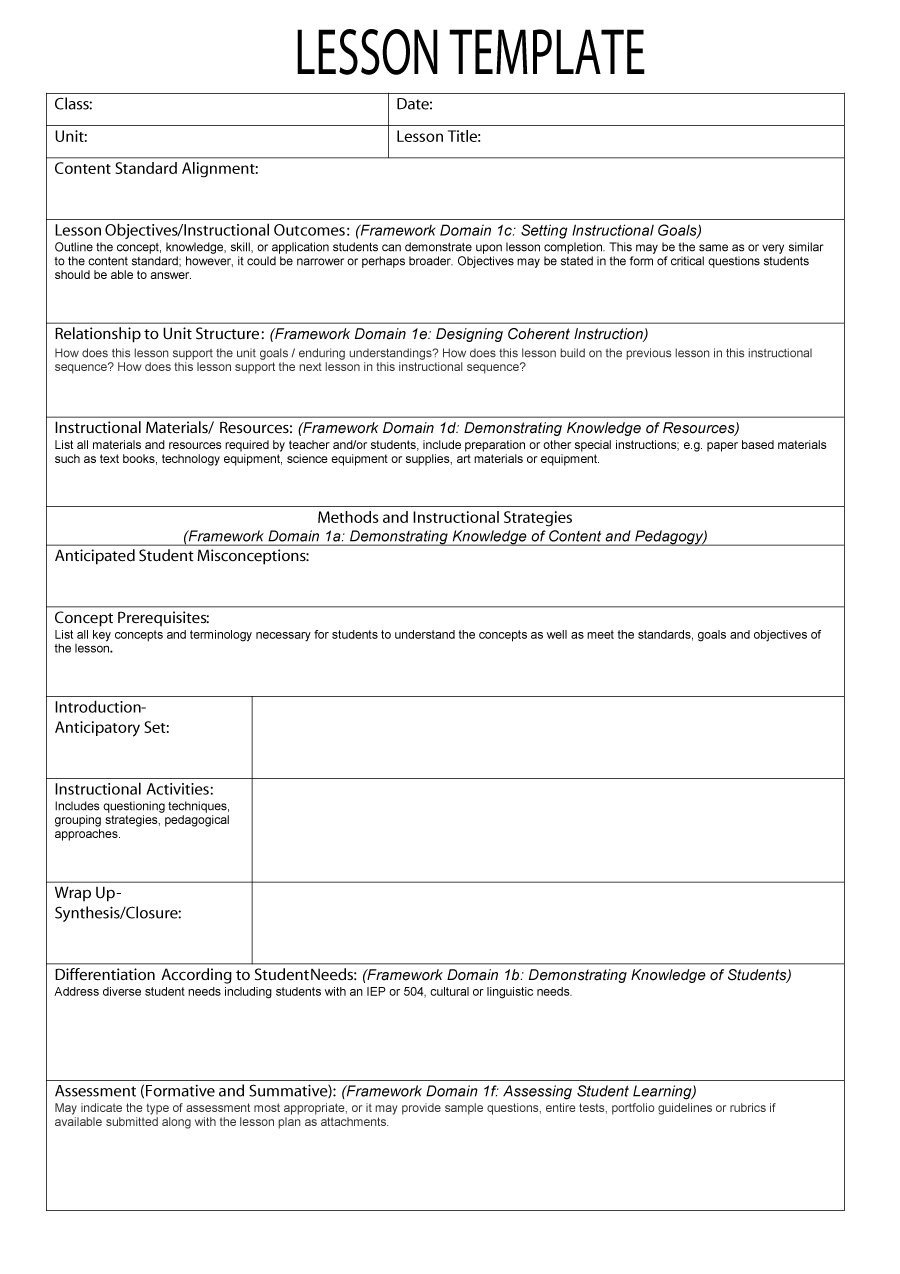 Lesson Plans Templates Free 44 Free Lesson Plan Templates [ Mon Core Preschool Weekly]