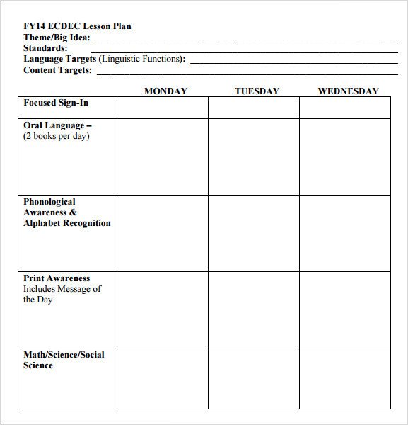 Lesson Plans Templates Free Sample Preschool Lesson Plan 10 Pdf Word formats