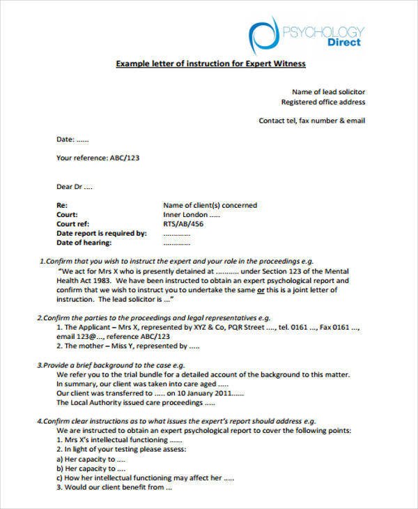 Letter Of Instruction Samples 18 Witness Letter format Pdf