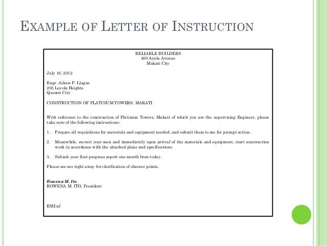 Letter Of Instructions Sample Business Letters