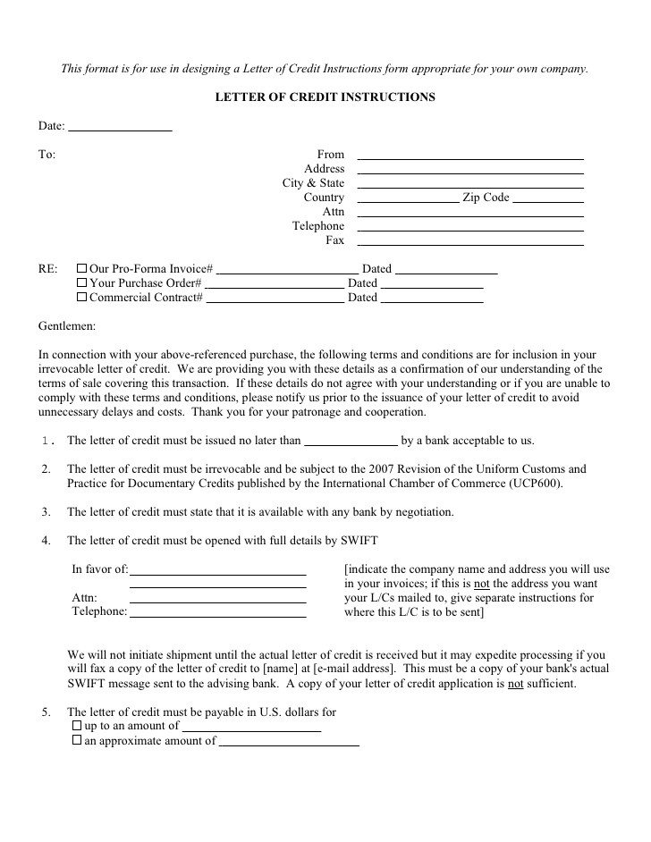 Letter Of Instructions Template Lc Instructions Template