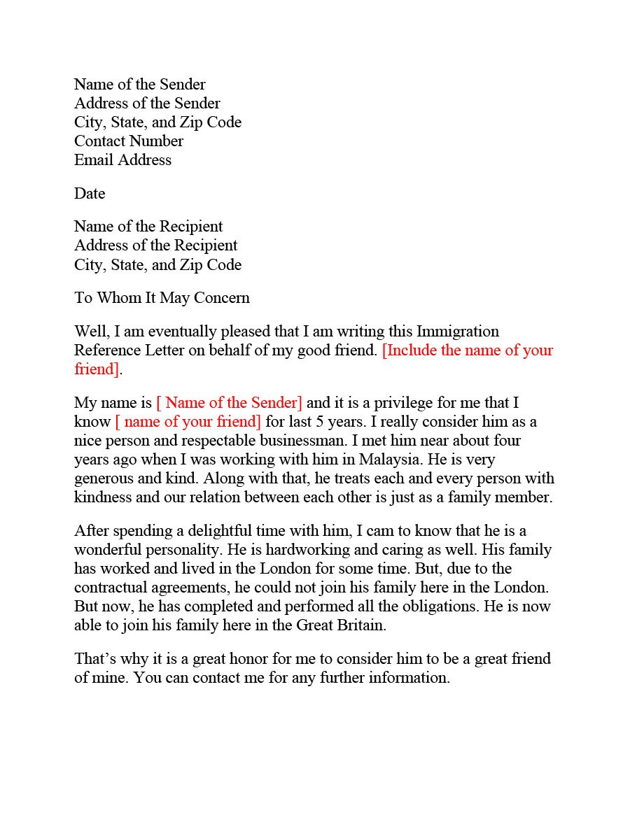 Letter Of Recommendation Immigration 36 Free Immigration Letters Character Reference Letters