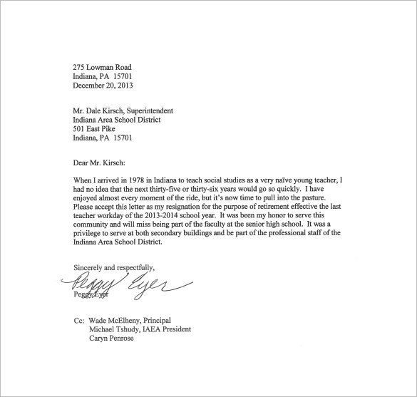 Letter Of Resignation Teacher 21 Example Of Resignation Letter Templates Free Sample