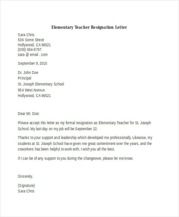 Letter Of Resignation Teacher 40 Resignation Letter Example