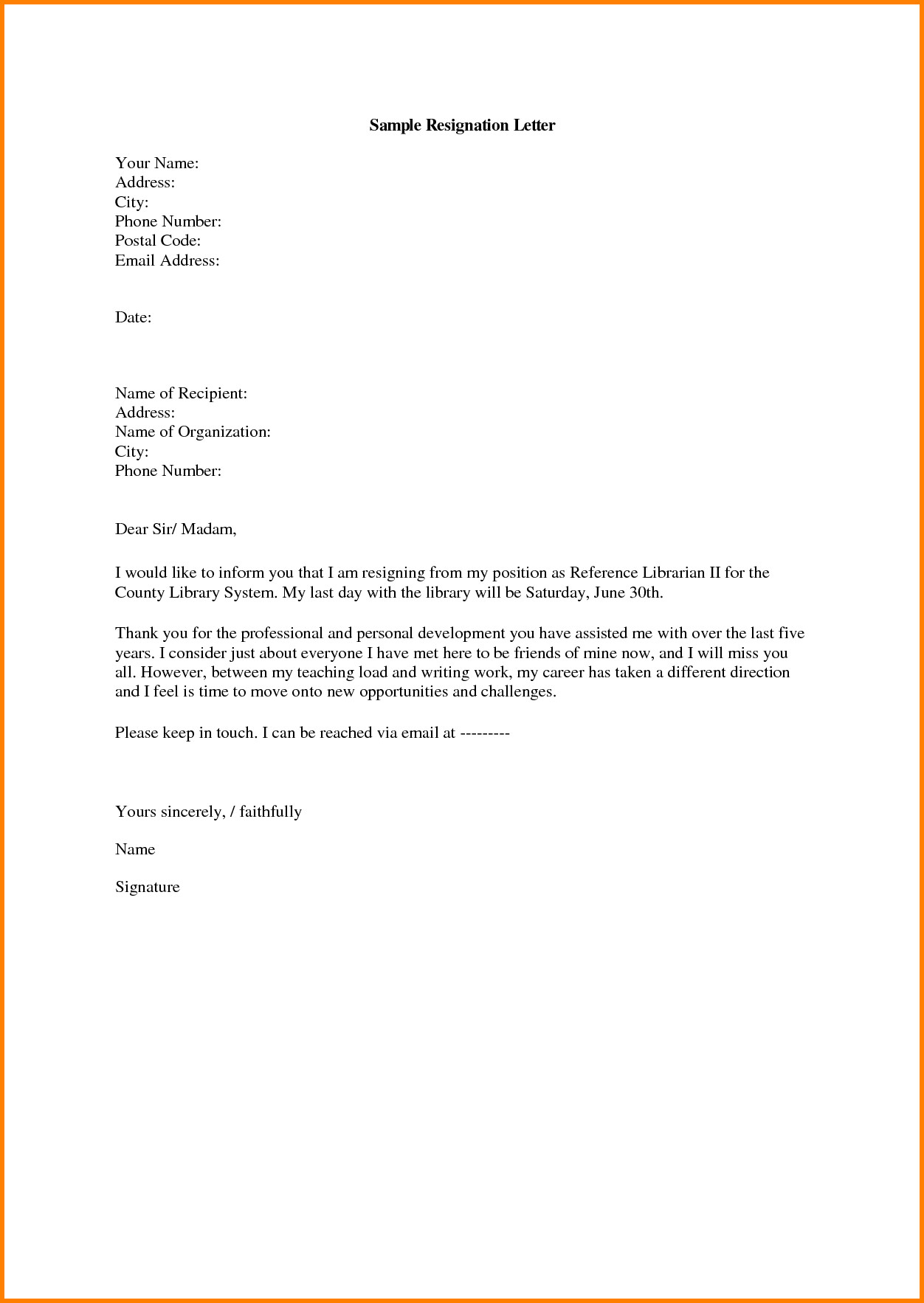 Letter Of Resignation Teacher 8 Elementary Teacher Resignation Letter Sample