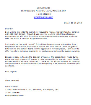 Letter Of Resignation Teacher Sample Resignation Letter Smart Letters