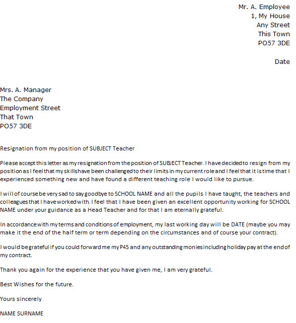 Letter Of Resignation Teacher Teacher Resignation Letter Example Icover