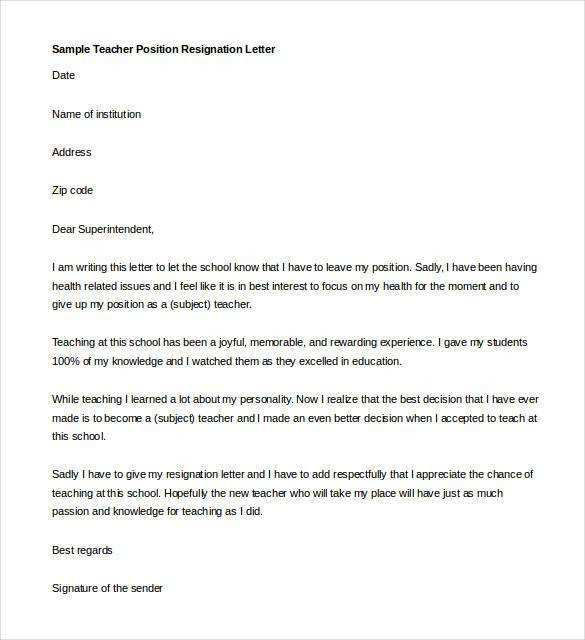 Letter Of Resignation Teacher Teacher Resignation Letter