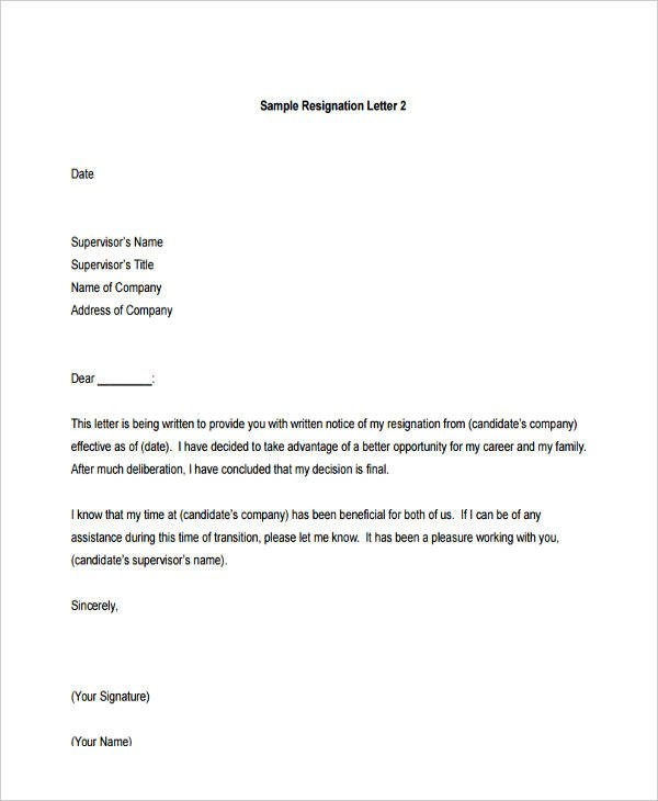 Letter Of Resignation Template Word 29 Resignation Letter Templates In Pdf