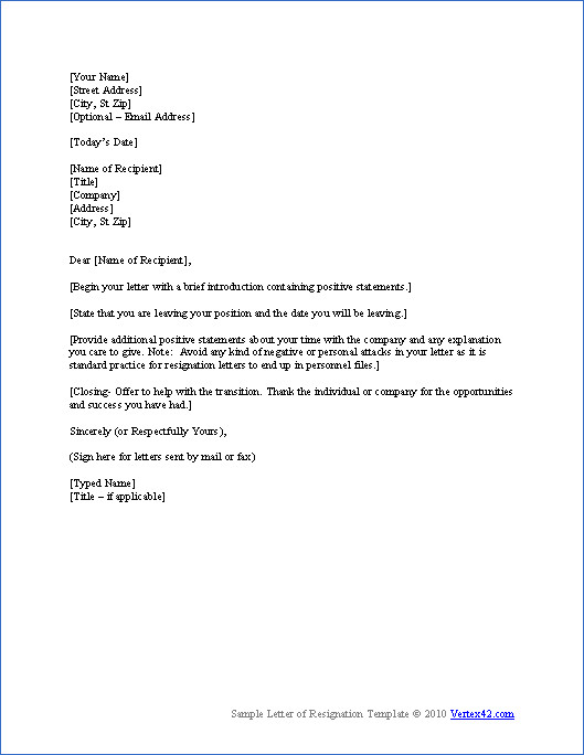Letter Of Resignation Template Word Free Letter Of Resignation Template