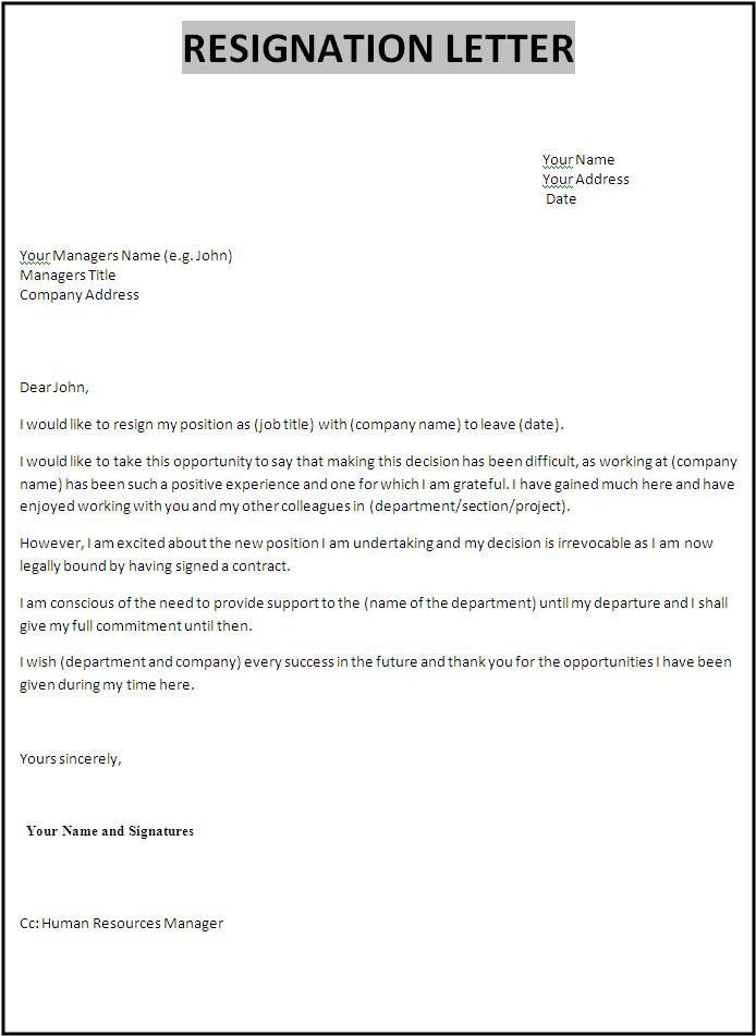 Letter Of Resignation Templates 10 Resignation Letter Samples