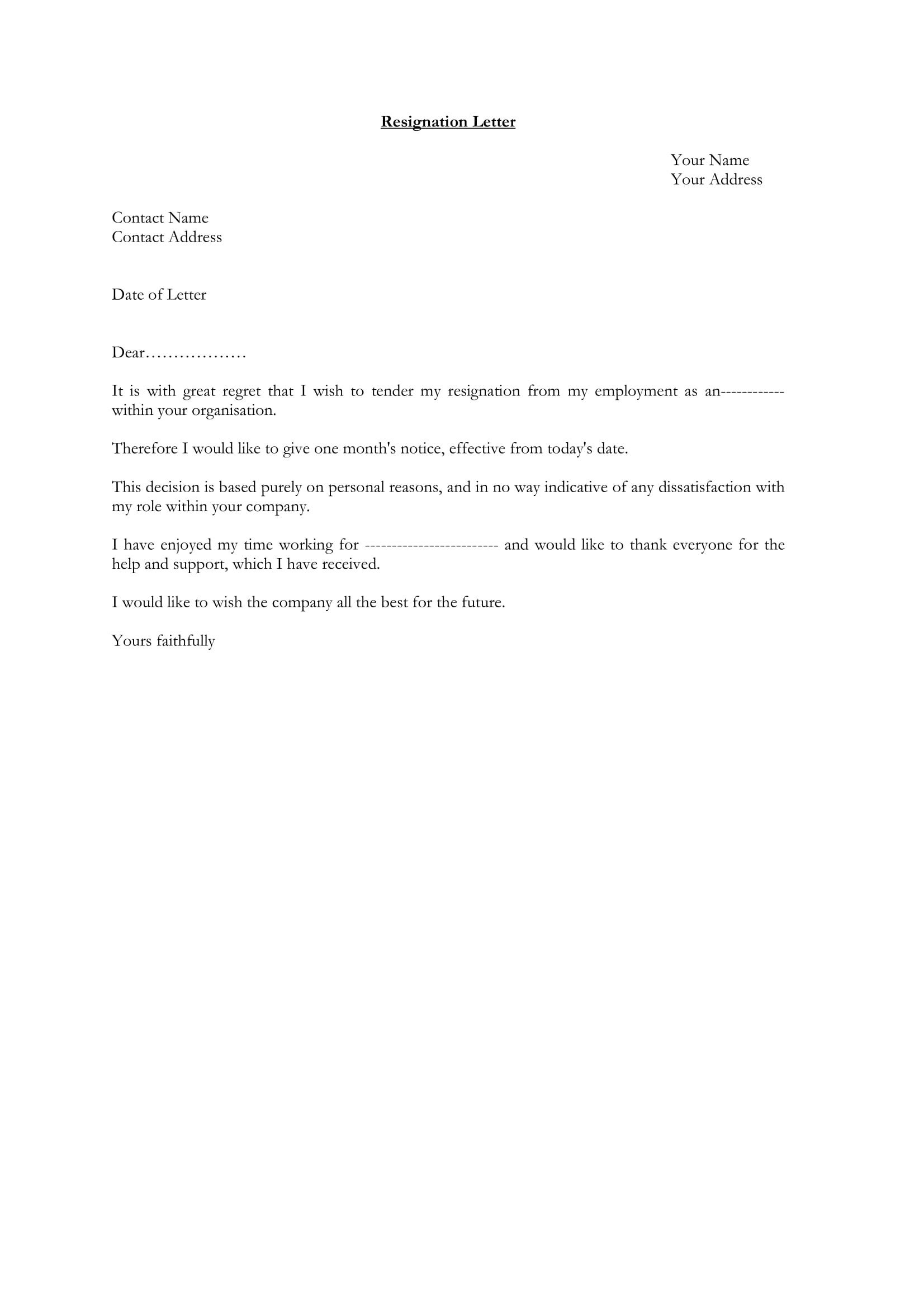Letter Of Resignation Templates 35 Simple Resignation Letter Examples Pdf Word