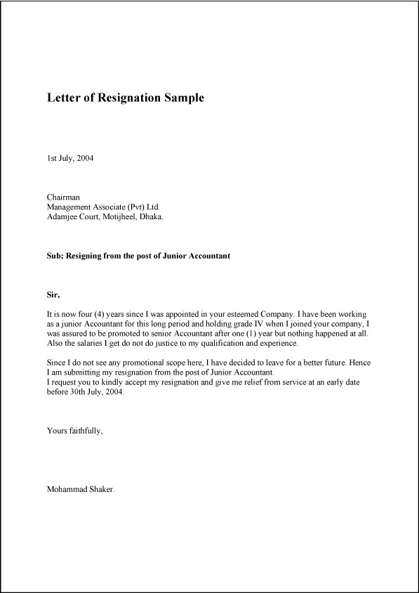 Letter Of Resignation Templates Letter Of Resignation Sample Template Example and format