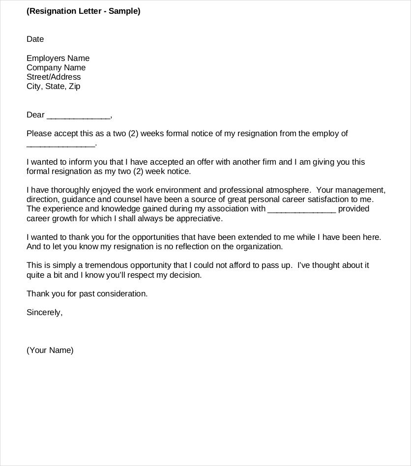 Letters Of Resignation Template 9 Ficial Resignation Letter Examples Pdf