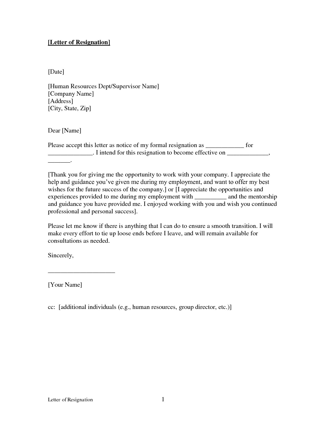 Letters Of Resignation Template Free Printable Letter Of Resignation form Generic