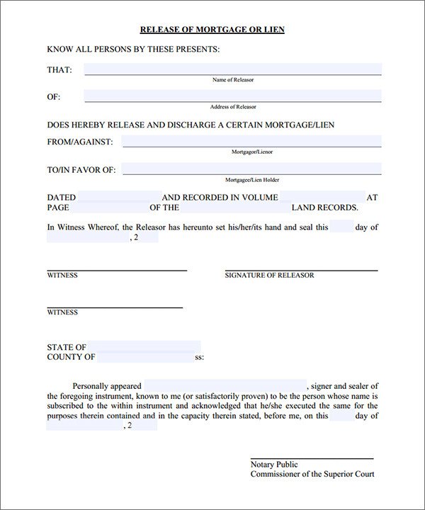 Lien Release Letter Template Mortgage Lien Release form Sample forms