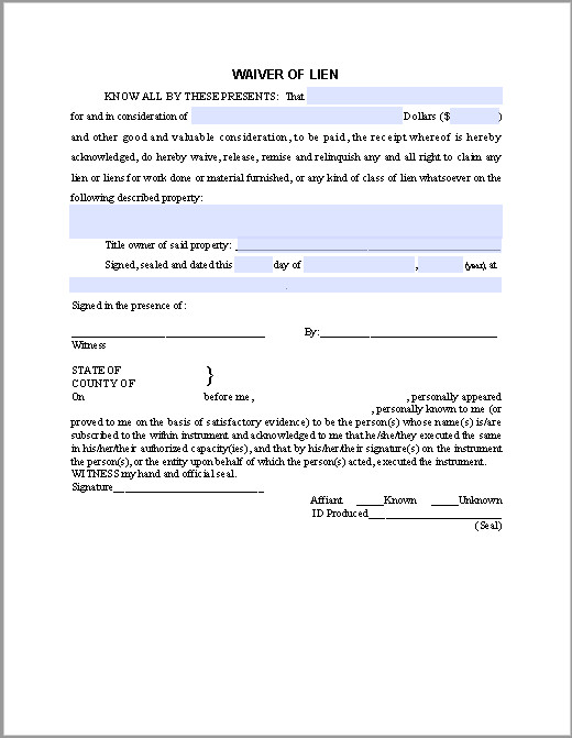 Lien Release Letter Template Waiver Of Lien Certificate Template Free Fillable Pdf