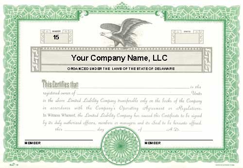 Llc Member Certificate Template Custom Printed Certificates Limited Liability Pany