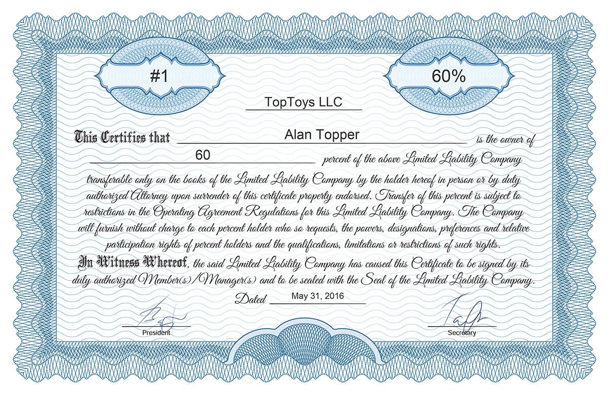 Llc Member Certificate Template Free Stock Certificate Online Generator