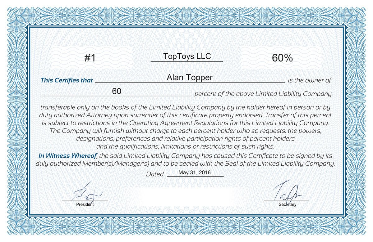 Llc Member Certificate Template Free Stock Certificate Online Generator
