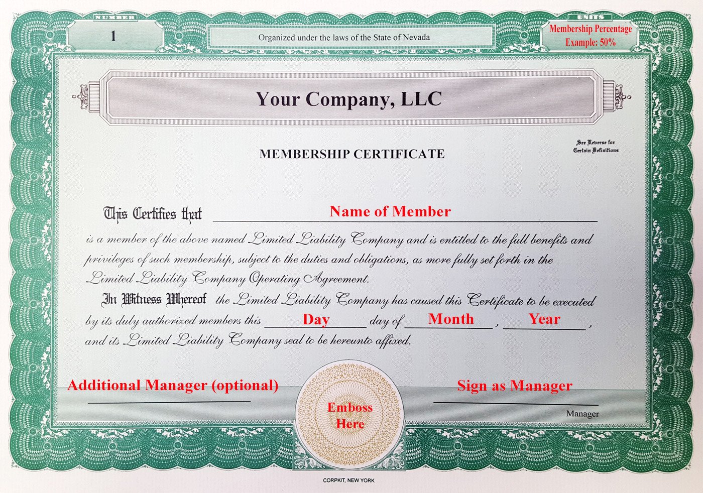 Llc Member Certificate Template Laughlin associates Inc