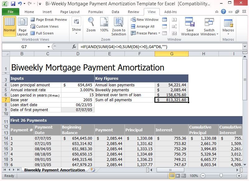 Loan Amortization Template Excel Bi Weekly Mortgage Payment Amortization Template for Excel