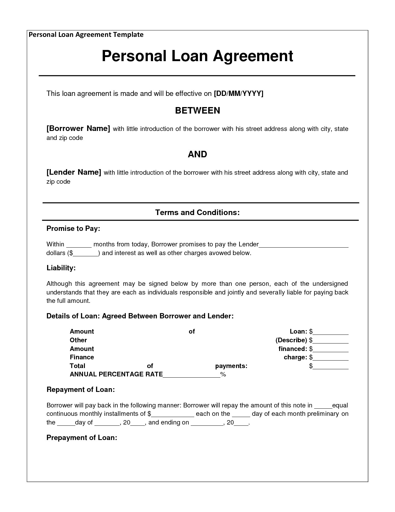 Loan Contract Template Word 14 Loan Agreement Templates Excel Pdf formats