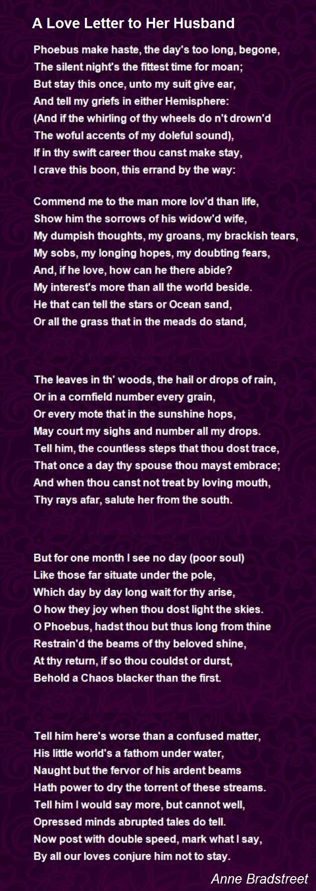 Love Letters for Husband A Love Letter to Her Husband Poem by Anne Bradstreet