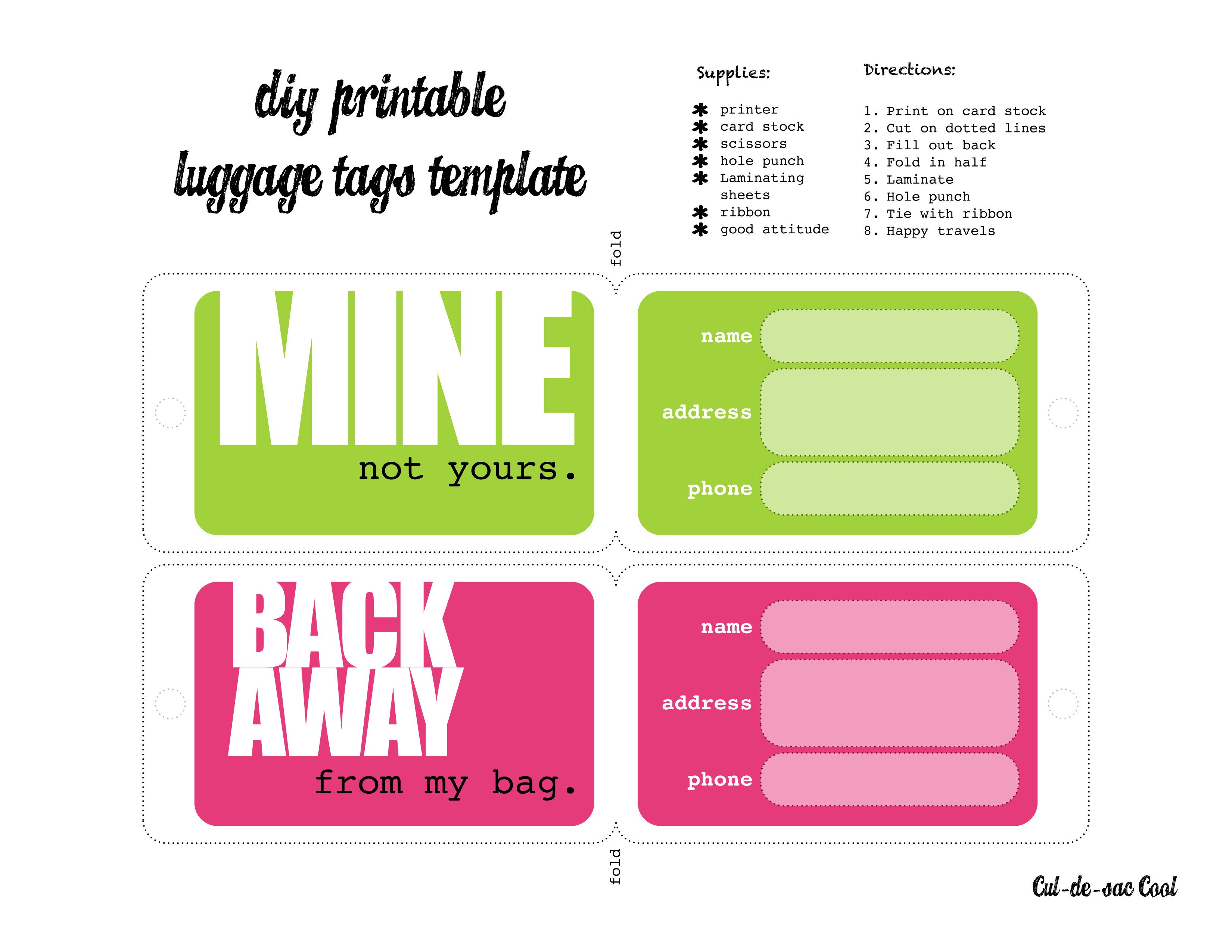 Luggage Tag Template Word Diy Printable Luggage Tags