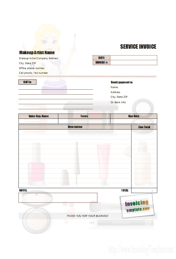 Makeup Artist Invoice Template Invoice Template for Word